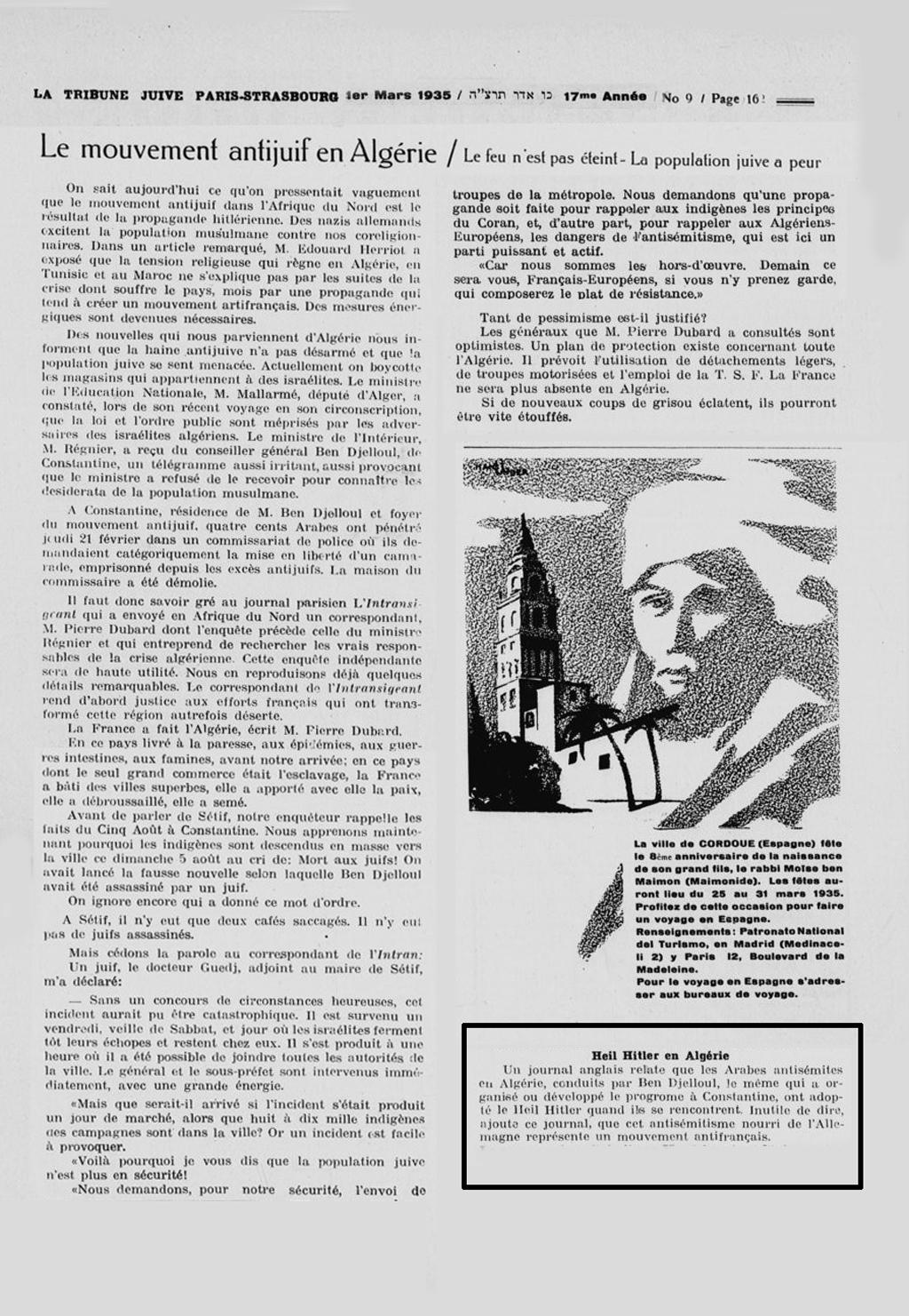 Tribune juive 1er mars 1935 sur l antisemitisme 1